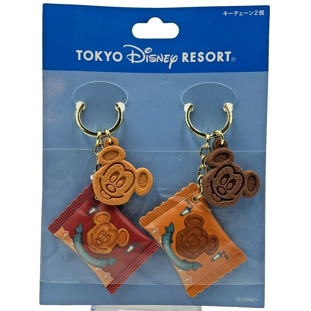 Tokyo Disney Resort Mickey Waffle Cookie Keychain Set 2pc Japan Exclusive NWT